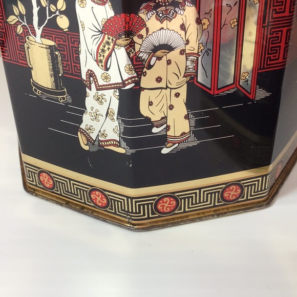 Vintage asian tea cannisters retro decor collectible black gold red authentic - Picture 8 of 9